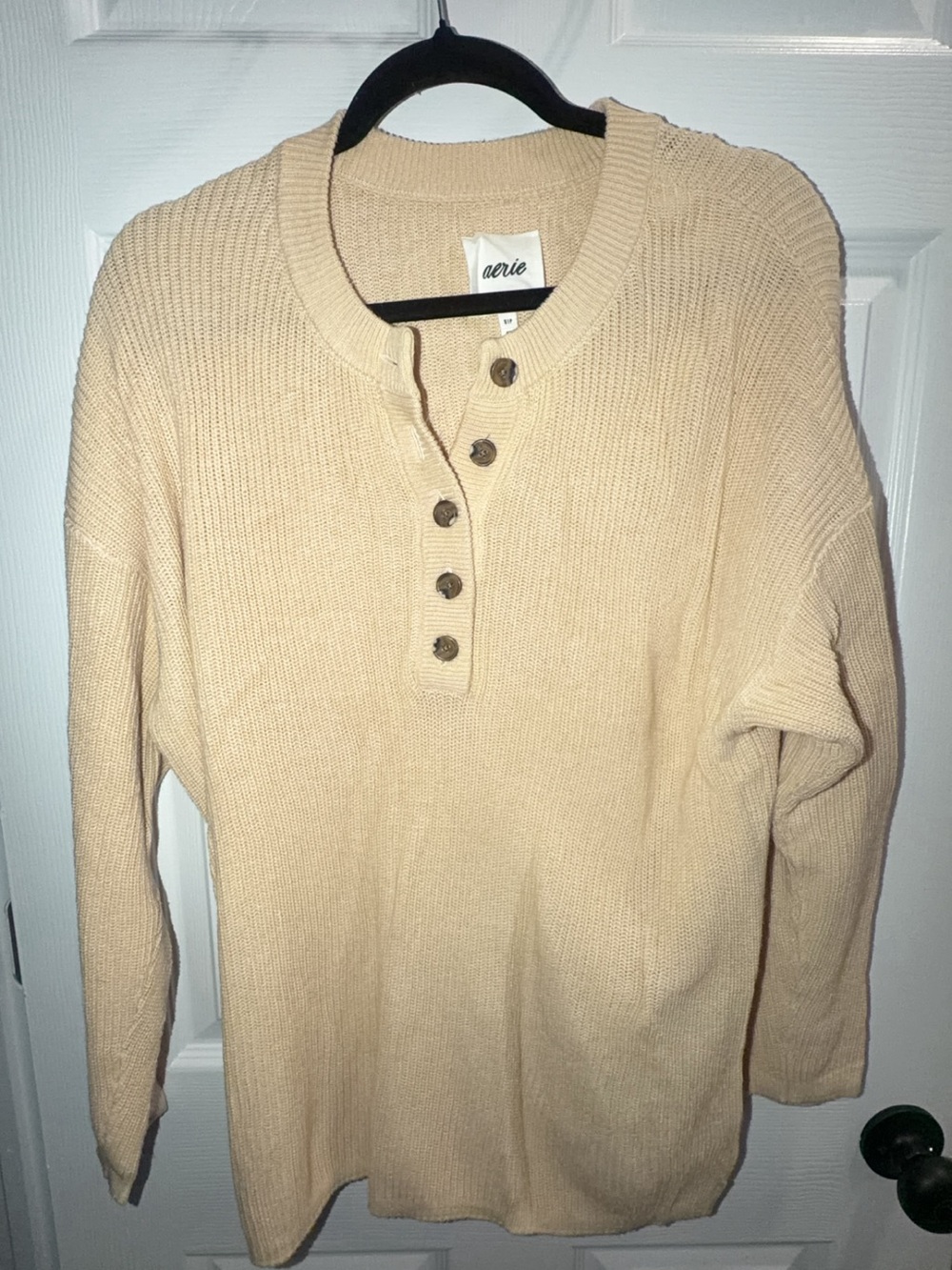 Aerie Cream Henley Knit Sweater